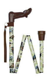 Garden Birds Pattern Folding Stick With Anatomical Handle (Left Hand)